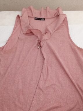 Black Tape_  Pink Ruffle Collared  Tank